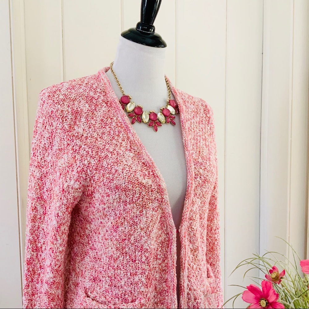 J CREW Pink & White Nubby Fringed Cardigan - Picture 2 of 5